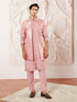 Men's Pink Silk Blend Jacket Kurta And Pyjama Set